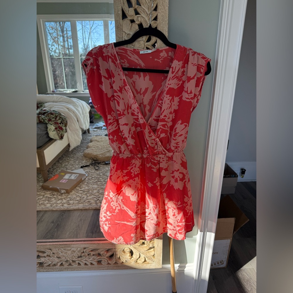 Urban Outfitters Kimchi Blue Coral Mini Dress Elastic Waistband Floral Print
